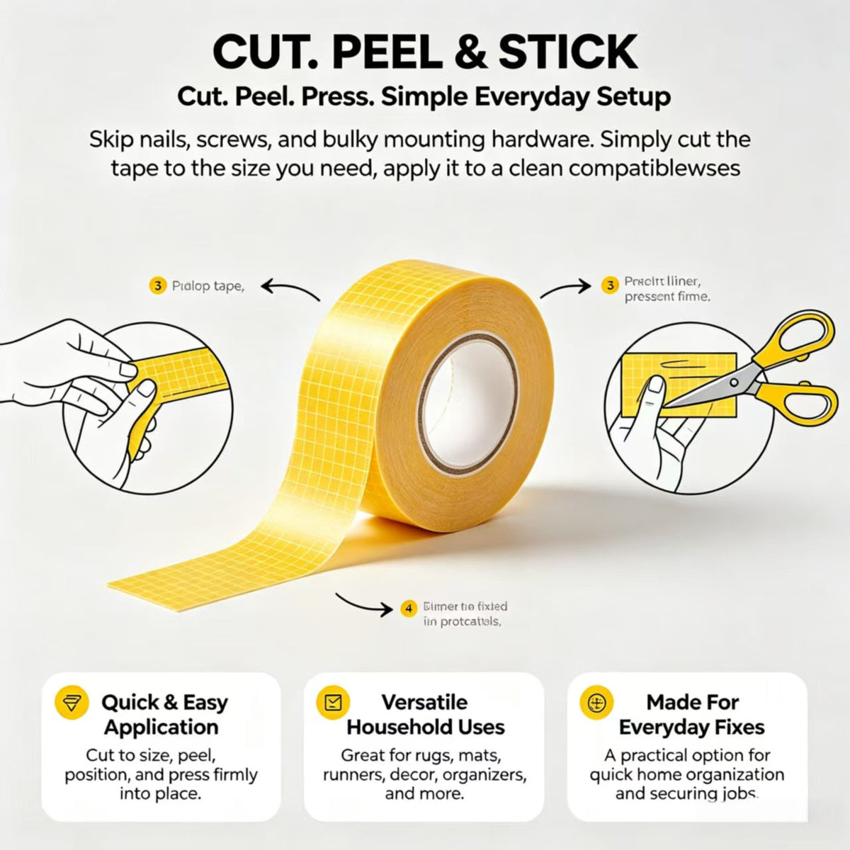Double-Sided Heavy Duty Tape — Strong, Waterproof & Clean Removal